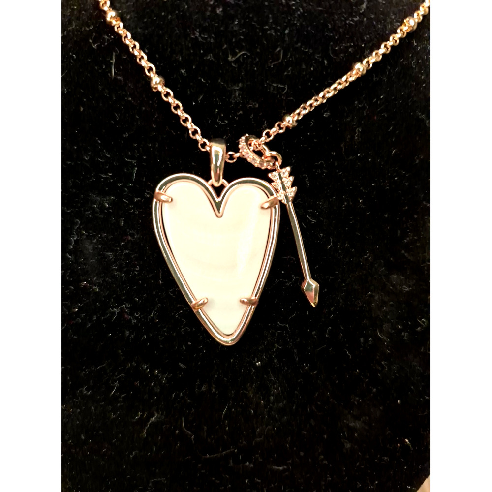 Kendra Scott Ansley Arrow White Stone Heart Necklace 14K Gold Plated New Gift